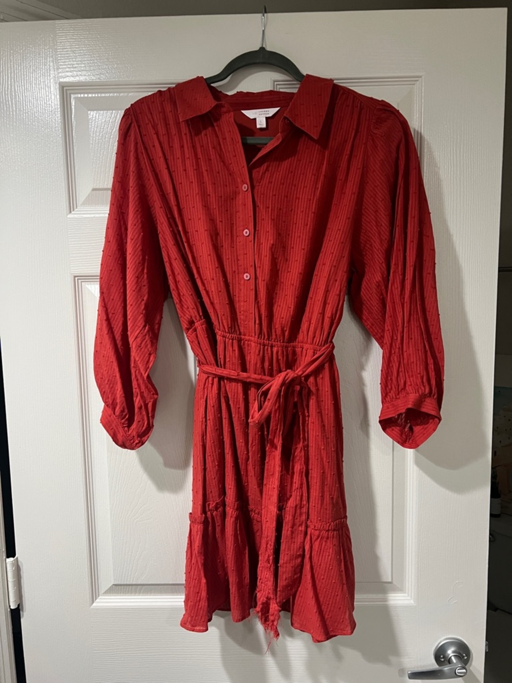 Orange Button-Front Tie-Waist Shirt Dress